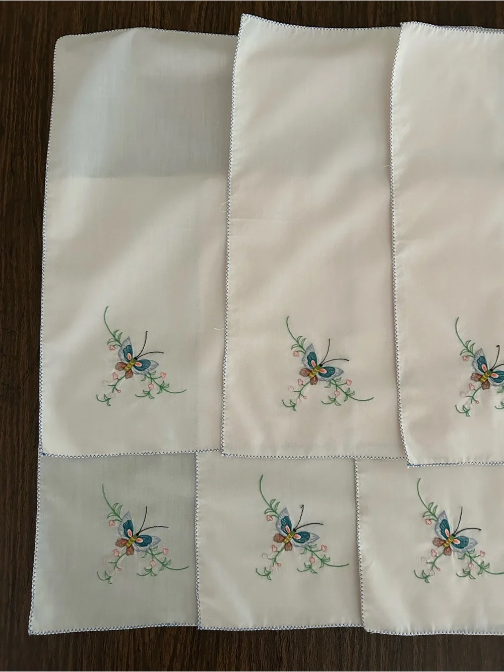 Vintage Napkins Butterfly Embroidered 15” Square Set Of 8 Cottagecore Party Ecru